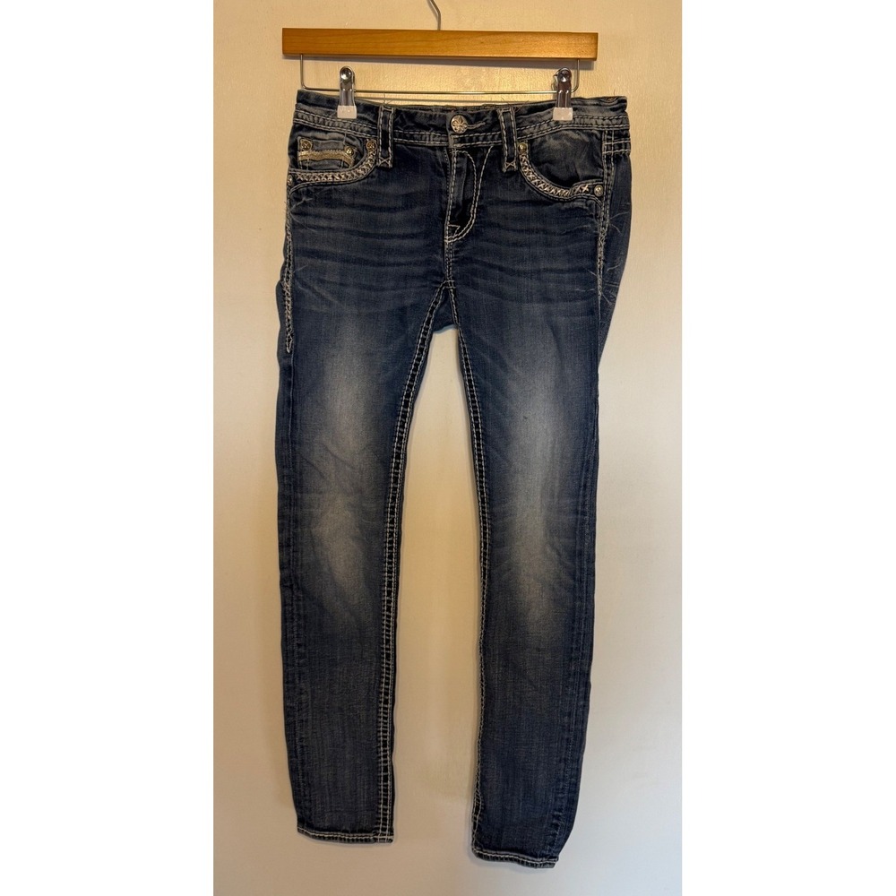 Rock Revival Essie Skinny Jeans Blue Medium Wash Embroidered Fleur De Lis 29